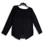 Womens Black Round Neck Long Sleeve Stretch Pullover Blouse Top Size XS image number 2