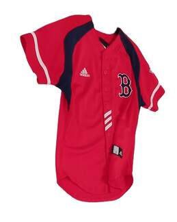 Boys Red Sox Short Sleeve V Neck Button Front Athletic Jersey Size Small