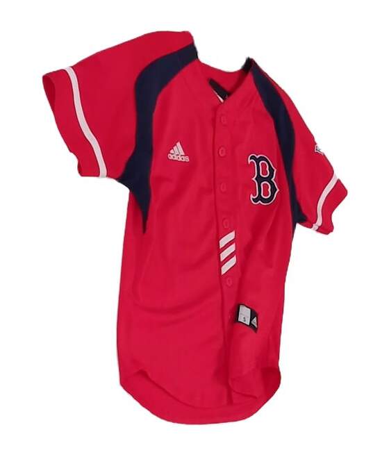 Boys Red Sox Short Sleeve V Neck Button Front Athletic Jersey Size Small image number 1