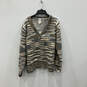 Womens Amalie White Brown Chunky Knit V-Neck Pullover Sweater Size Large image number 1