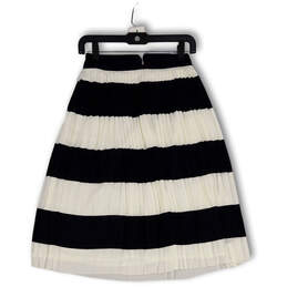 Womens White Black Striped Elastic Waist Pleated Back Zip A-Line Skirt Size 00P alternative image