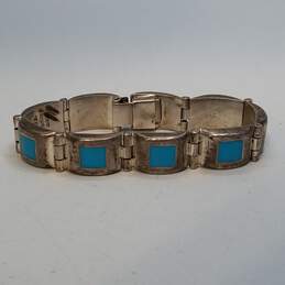 Mexico Sterling Silver Turquoise-Like Inlay Panel Bracelet 44.8g