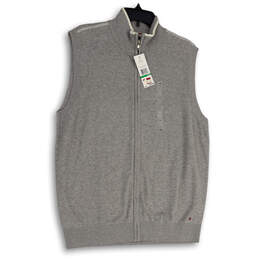 NWT Womens Gray Tight Knit Sleeveless Mock Neck Full-Zip Sweater Vest Sz L