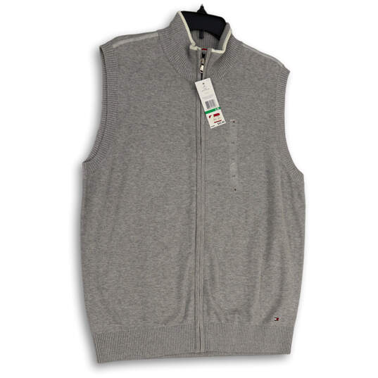 NWT Womens Gray Tight Knit Sleeveless Mock Neck Full-Zip Sweater Vest Sz L image number 1