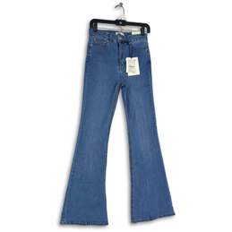 NWT Womens Blue Denim Medium Wash High Rise Flare Skinny Jeans Size 4