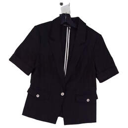 Womens Black Notch Collar Short Sleeve Pockets Blazer Jacket Size 10