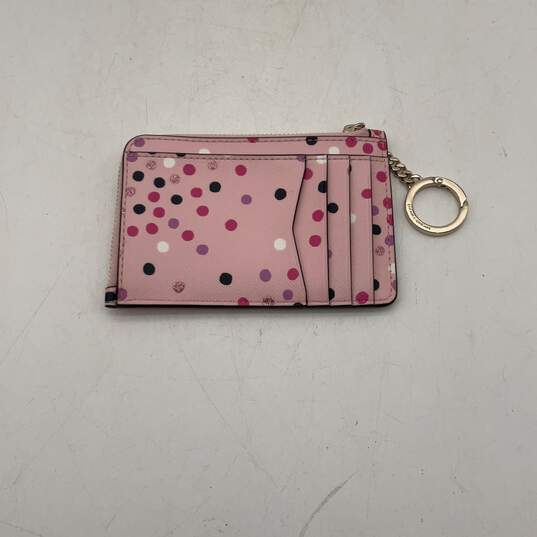 Womens Pink Sported Logo Charm Zipper Card Wallet With Dust Bag image number 3