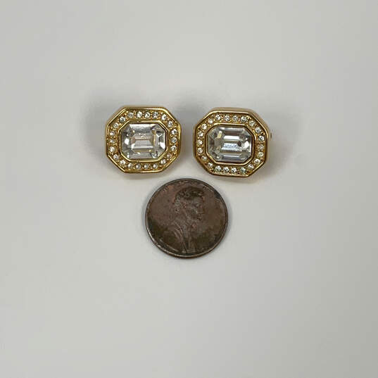 Designer Swarovski Gold-Tone Facet Cut Center Crystal Clip-On Stud Earrings image number 2