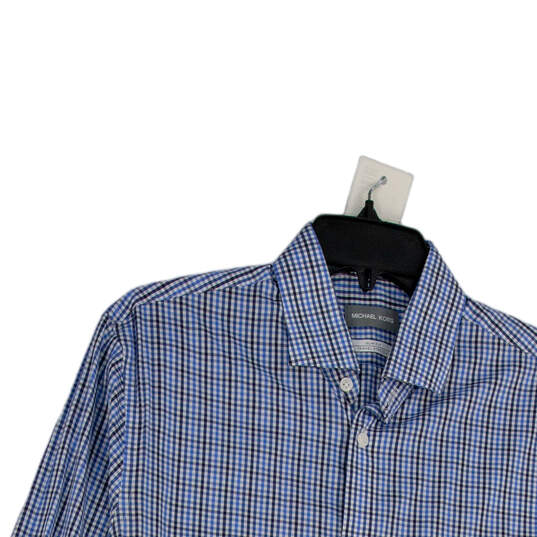 Womens Blue Plaid Slim Fit Stretch Button-Up Shirt Size 15.5 31/33 Medium image number 3