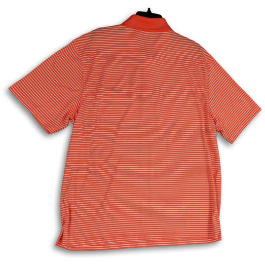 NWT Mens Pink White Striped Short Sleeve Collared Golf Polo Shirt Size XXL image number 2