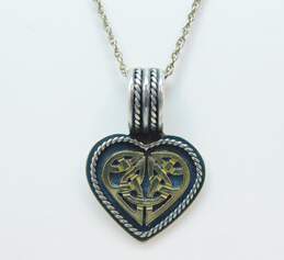 Romantic 925 & 14K Gold Accented Celtic Knot Overlay Heart Pendant Necklace Onyx Drop Post Earrings & Garnet Charm Bar Toggle Bracelet 15.8g alternative image