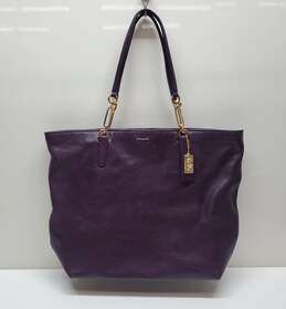 Coach Madison Leather North South Tote Black Violet 26225