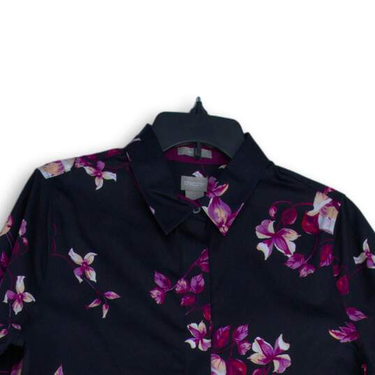 Chico's Womens Black Purple Floral Spread Collar Long Sleeve Button-Up Size 8/10 image number 3