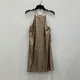 NWT Womens Rose Gold Sleeveless Halter Neck Zip Sequin Mini Dress Size 12