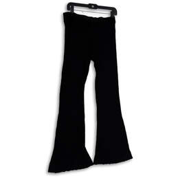Womens Black Ribbed Knit Elastic Waist Pull-On Flared Ankle Pants Size L alternative image