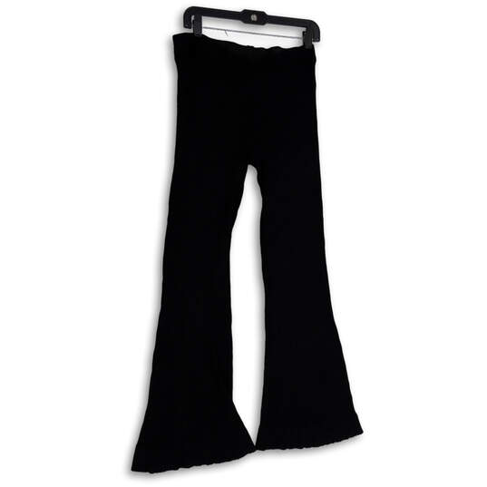 Womens Black Ribbed Knit Elastic Waist Pull-On Flared Ankle Pants Size L image number 2