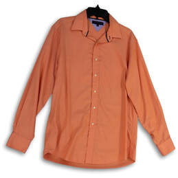 Mens Orange Long Sleeve Spread Collar Button-Up Shirt Size 15.5 34-35