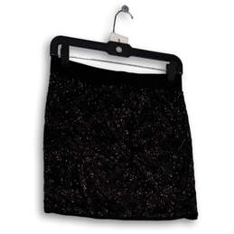 NWT Womens Black Sequin Flat Front Elastic Waist Mini Skirt Size Medium