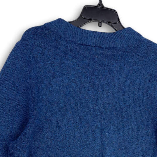Womens Blue Tight-Knit Long Sleeve V-Neck Pullover Sweater Size 14/16 image number 4