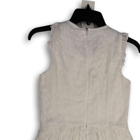 Womens White Pleated Eyelet Sleeveless Back Zip Tiered A-Line Dress Size 2 image number 1