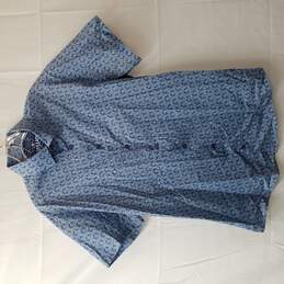 Stone Rose Blue Geometric Cotton Polo Shirt Mens Size L