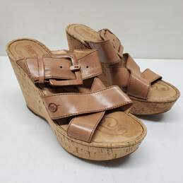Born Footwear Brown Leather Cork Wedge Heel Sandals Women's 7