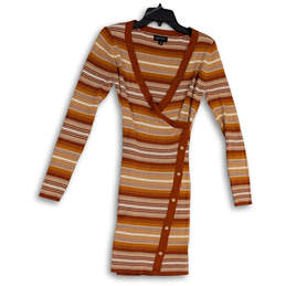 Womens Multicolor Striped Long Sleeve Button Front Sweater Dress Size Large