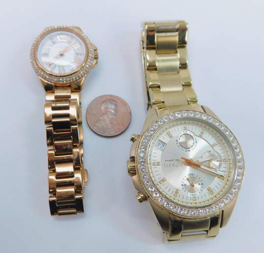 Michael Kors MK-3253 Analog & Fossil ES-2683 Chronograph CZ Bezel Women's Watches 174.7g image number 8
