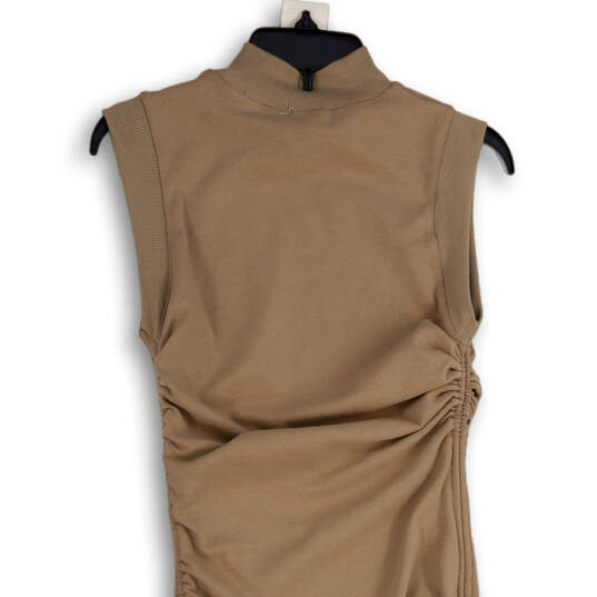 NWT Womens Brown Sleeveless Mock Neck Ruched Pullover Bodycon Dress Size L image number 4