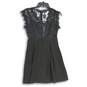 NWT Womens Black Lace Back Pleated Back Zip Short Fit And Flare Dress Size 4 image number 2