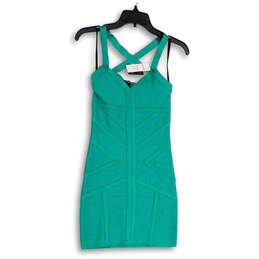 NWT Womens Green Sleeveless Back Criss-Cross Wide Strap Bodycon Dress Sz XS