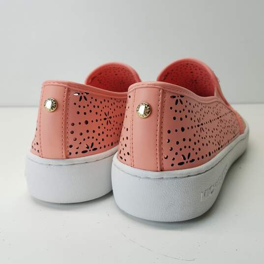 Michael Kors Perforated Leather Slip On Sneakers Peach Desert 9.5 image number 4
