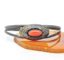 Vintage Navajo Style Signed Coral Stamped Cuff Bracelet 11.5g