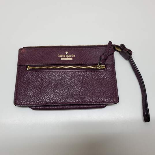 Kate Spade Cobble Hill Bee Burgundy Red Pebbled Leather Wristlet image number 1