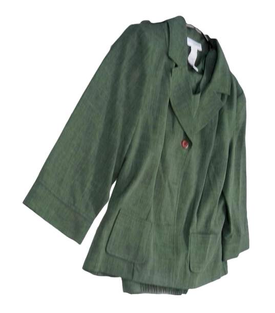 NWT Womens Green Long Sleeve Button Front 2 Piece Pant Suit Size 16 image number 2