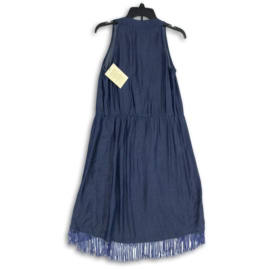 NWT Boston Proper Womens Blue Denim Fringe Sleeveless Wrap Dress Size XS image number 2