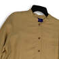Womens Tan Crew Neck Front Pocket Long Sleeve Button-Up Shirt Size 1 image number 3