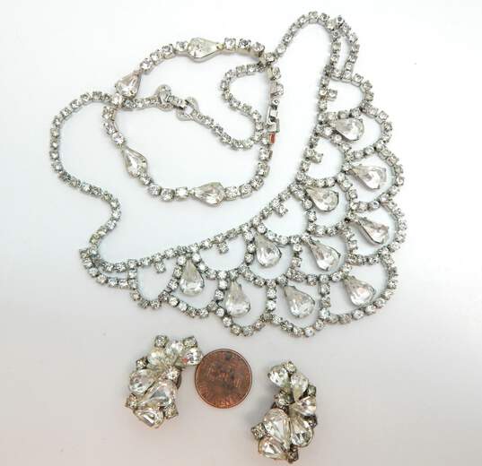 Vintage Icy Rhinestone Statement Necklace & Bracelet w/ Weiss Clip On Earrings 60.1g image number 2