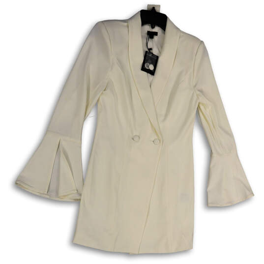 NWT Womens White Long Bell Sleeve Double Breasted Suit Mini Dress Size XS image number 1