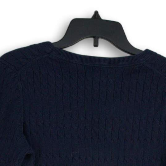 Womens Blue Knitted Long Sleeve Crew Neck Pullover Sweater Size Medium image number 4