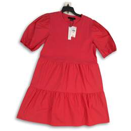 NWT Womens Red Tiered Short Sleeve Crew Neck Pullover A-Line Dress Size S