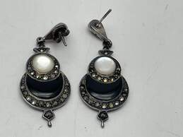 Womens Silver-Tone Rhinestone Mother Of Pearl Dangle Drop Earrings 7.5g