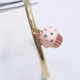 Kate Spade Gold Tone Enamel Crystal Cupcake Charm 7.5" Hinge Bracelet 28.1g alternative image