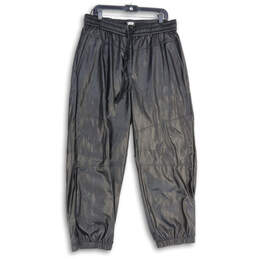 Womens Black Leather Elastic Waist Slash Pocket Jogger Pants Size XL