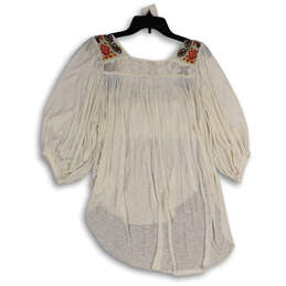 NWT Womens White Embroidered Hi-Low Hem 3/4 Sleeve Blouse Top Size S alternative image