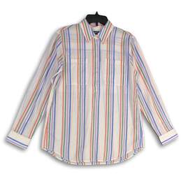 Lands' End Womens White Striped Long Sleeve Spread Collar Button-Up Shirt Size S