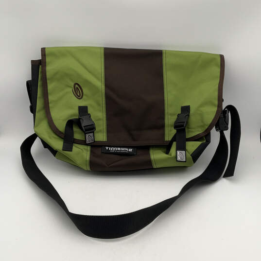 Mens Green Black Inner Pockets Adjustable Strap Buckle Messenger Bag image number 1