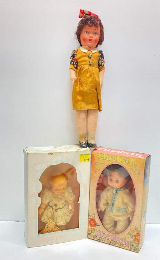 Vintage Dolls Kewpie Doll, Elizabeth Doll and Cloth Doll 3 Collectable Dolls image number 1