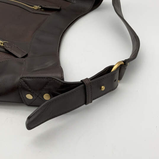 Womens Alfani Brown Leather Inner Pocket Adjustable Strap Zip Shoulder Bag image number 5