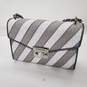 Michael Kors Rose Medium Gray White Striped Leather Flap Shoulder Bag image number 2